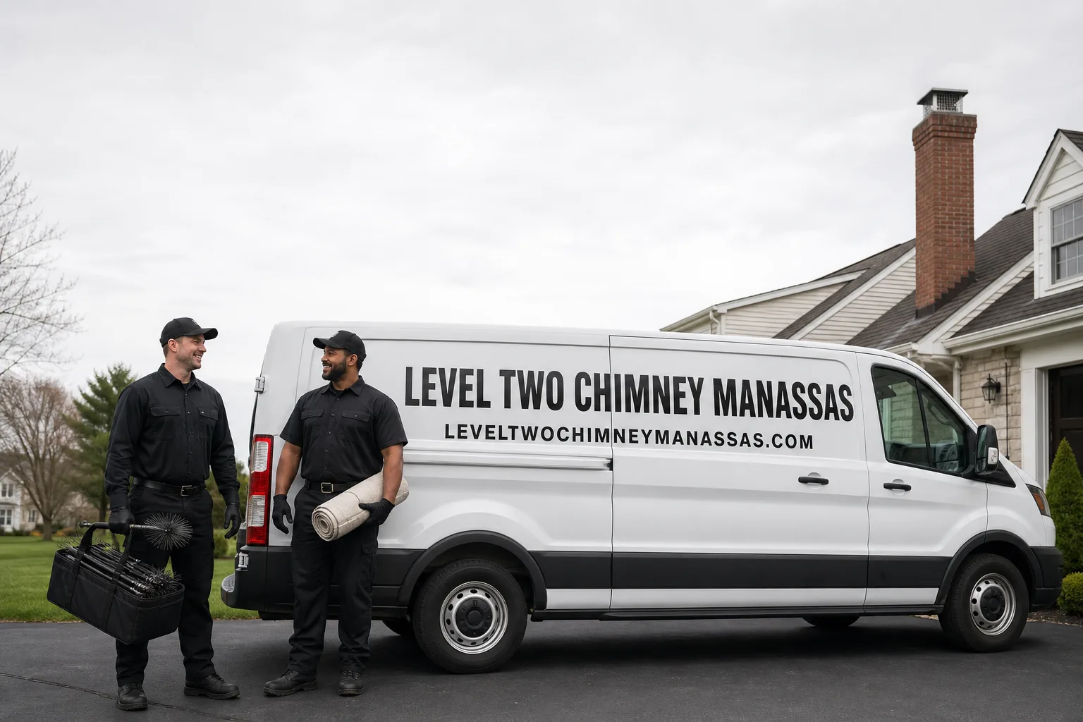Level Two Chimney Manassas chimney cleaning service vehicle and crew in Manassas, VA